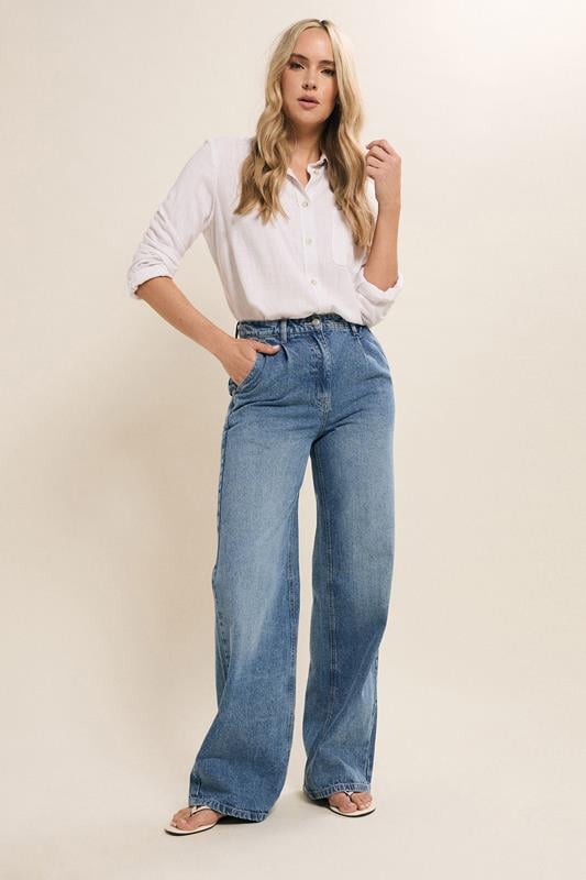 evans LTS Tall Blue Denim Pleated Wide Leg Jeans