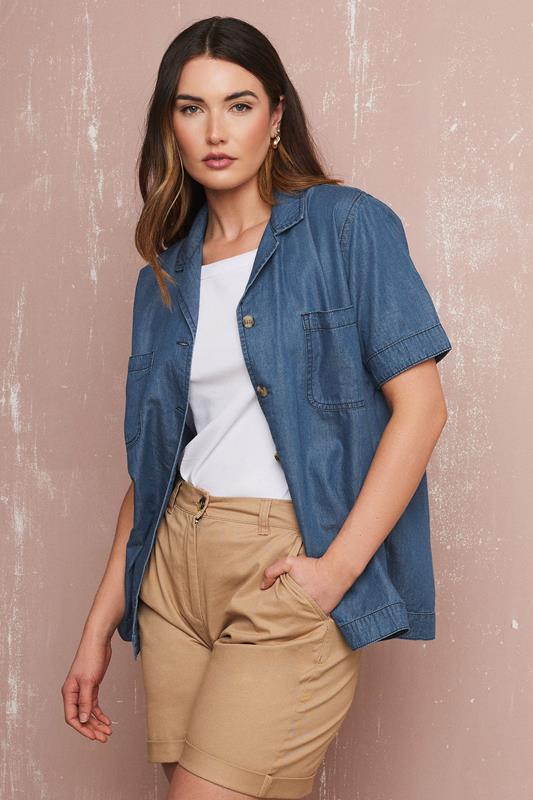 evans LTS Tall Blue Denim Pocket Collar Shirt