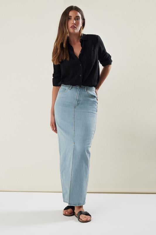 Evans LTS Tall Blue Denim Split Maxi Skirt