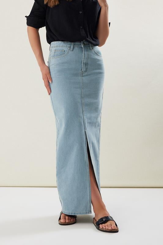 Evans LTS Tall Blue Denim Split Maxi Skirt
