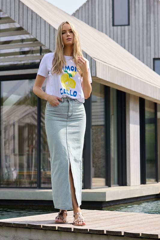 evans LTS Tall Blue Denim Split Maxi Skirt