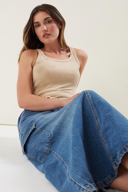 Evans LTS Tall Blue Denim Tie Waist Maxi Skirt