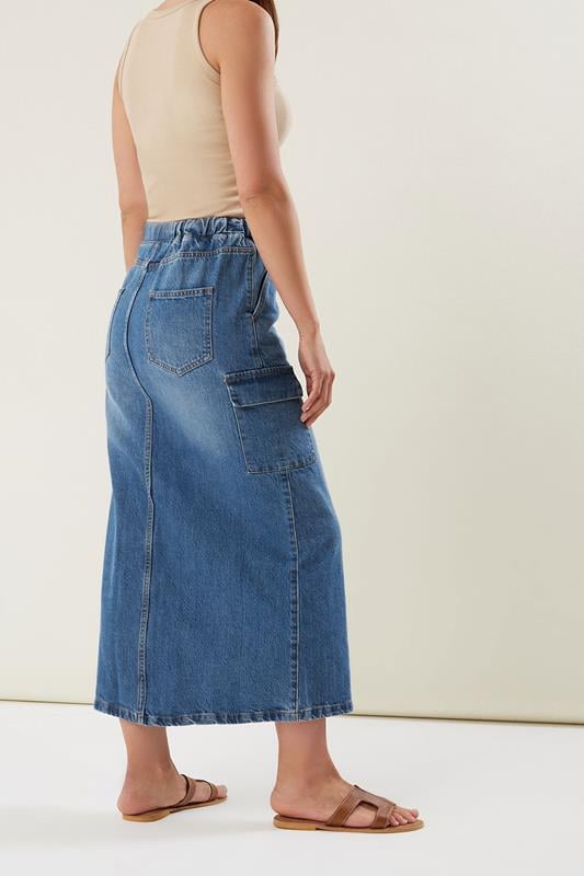 Evans LTS Tall Blue Denim Tie Waist Maxi Skirt