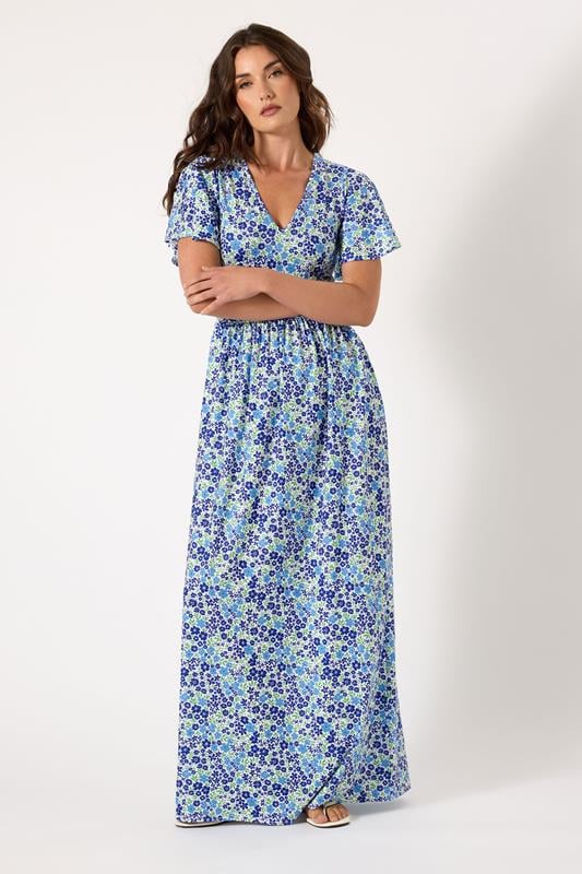 Evans LTS Tall Blue Ditsy Angel Sleeve Maxi Dress