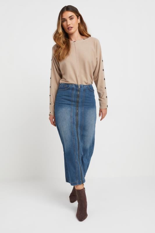 Evans LTS Tall Blue Full Zip Denim Skirt