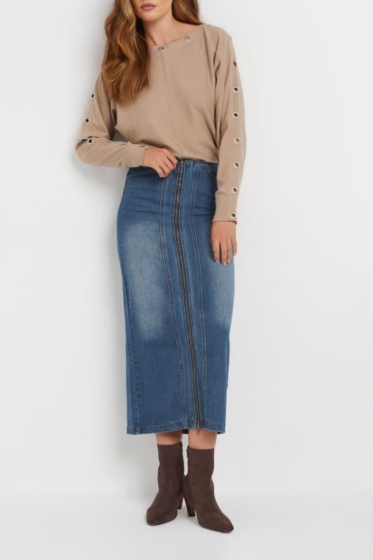 Evans LTS Tall Blue Full Zip Denim Skirt