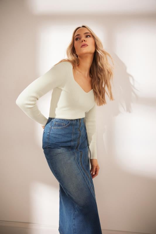 evans LTS Tall Blue Full Zip Denim Skirt