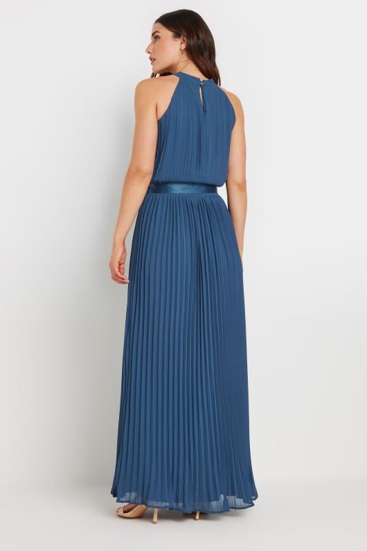 Evans LTS Tall Blue Halterneck Pleated Maxi Dress