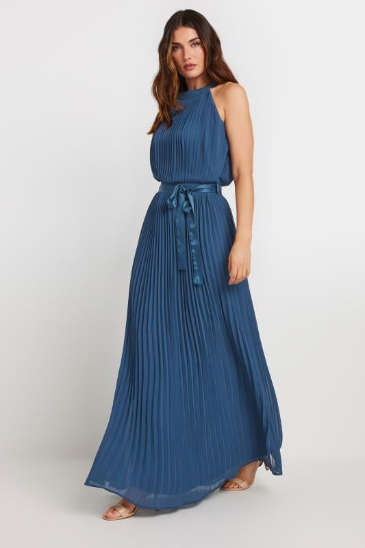 evans LTS Tall Blue Halterneck Pleated Maxi Dress