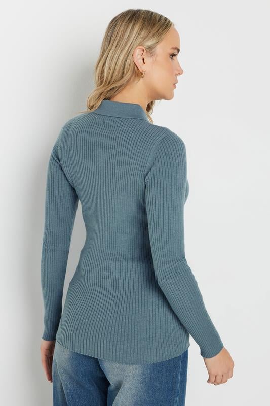 Evans LTS Tall Blue Marl Knitted Polo Top