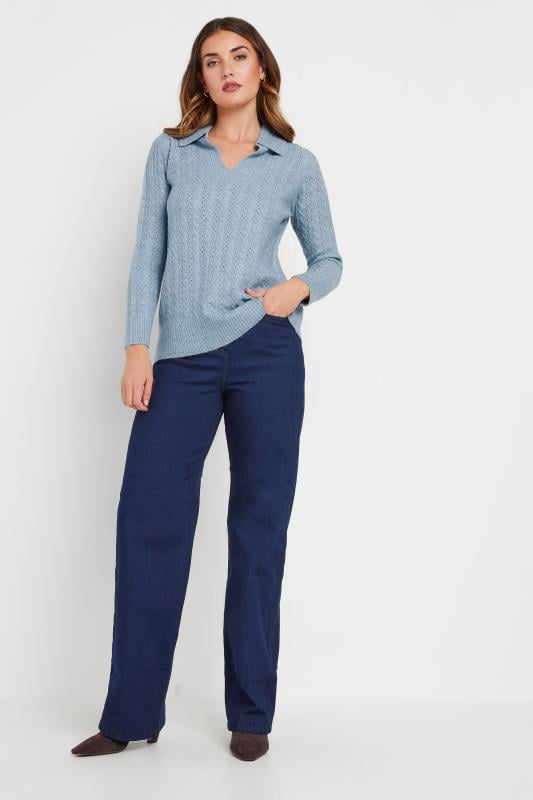 Evans LTS Tall Blue Open Collar Cable Knit Jumper
