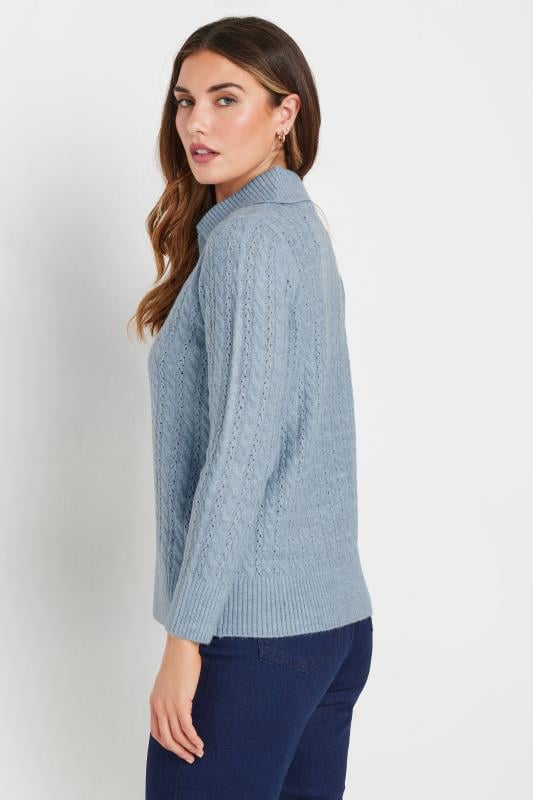 Evans LTS Tall Blue Open Collar Cable Knit Jumper