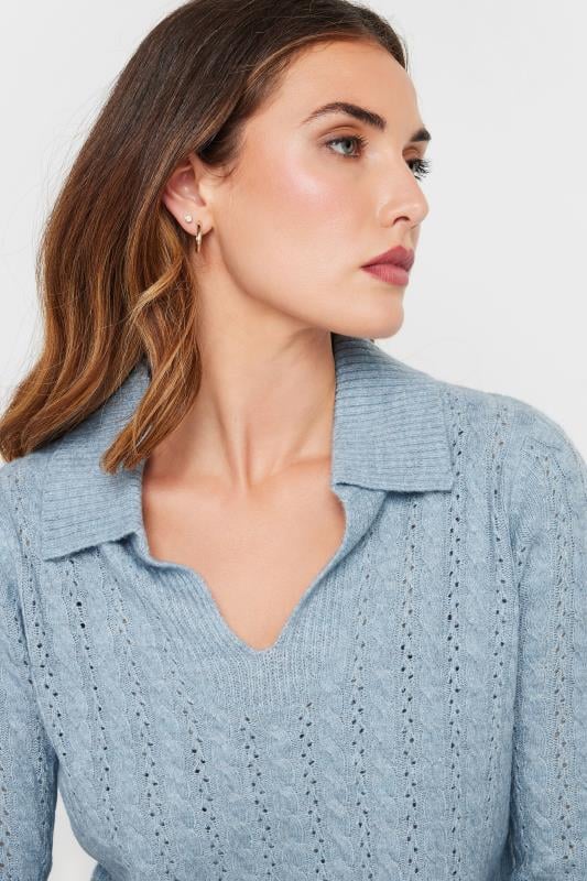 Evans LTS Tall Blue Open Collar Cable Knit Jumper