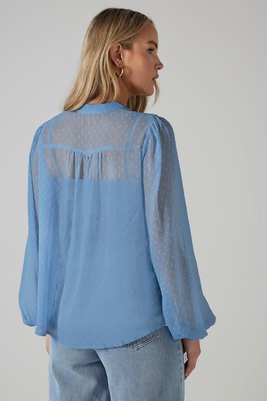 Evans LTS Tall Blue Sheer Dobby Frill Blouse