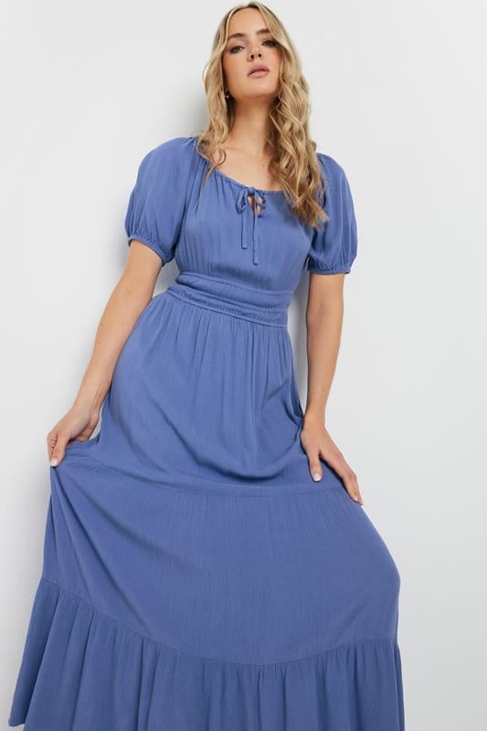 Evans LTS Tall Blue Textured Balloon Sleeve Dress