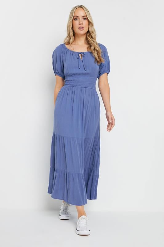Evans LTS Tall Blue Textured Balloon Sleeve Dress