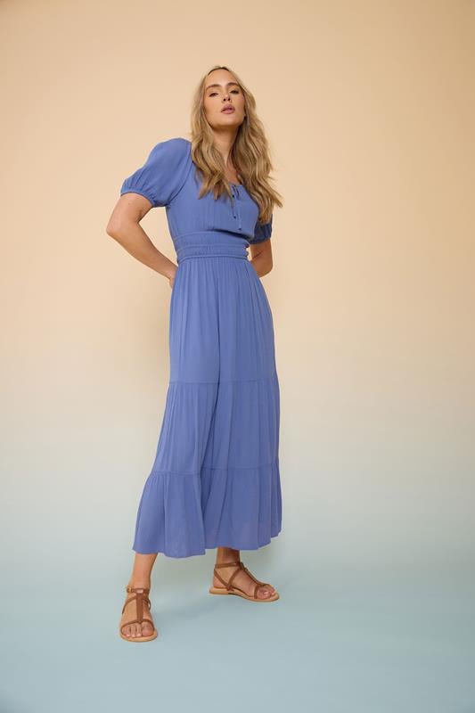 evans LTS Tall Blue Textured Balloon Sleeve Dress