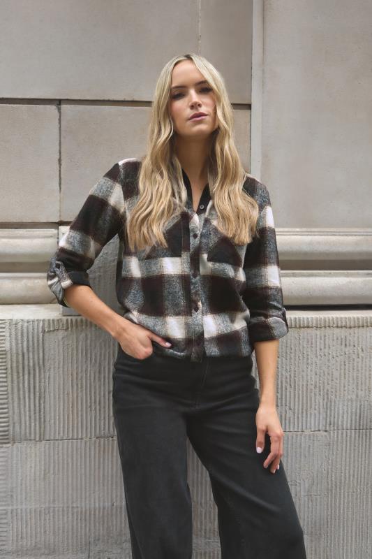 evans LTS Tall Brown Check Rolled Sleeve Shirt