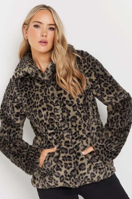 Evans LTS Tall Brown Leopard Print Faux Fur Coat