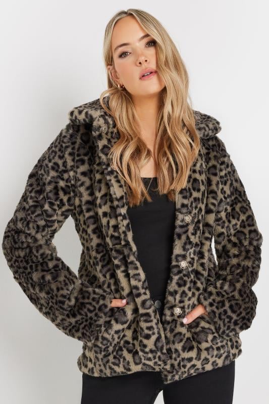 evans LTS Tall Brown Leopard Print Faux Fur Coat