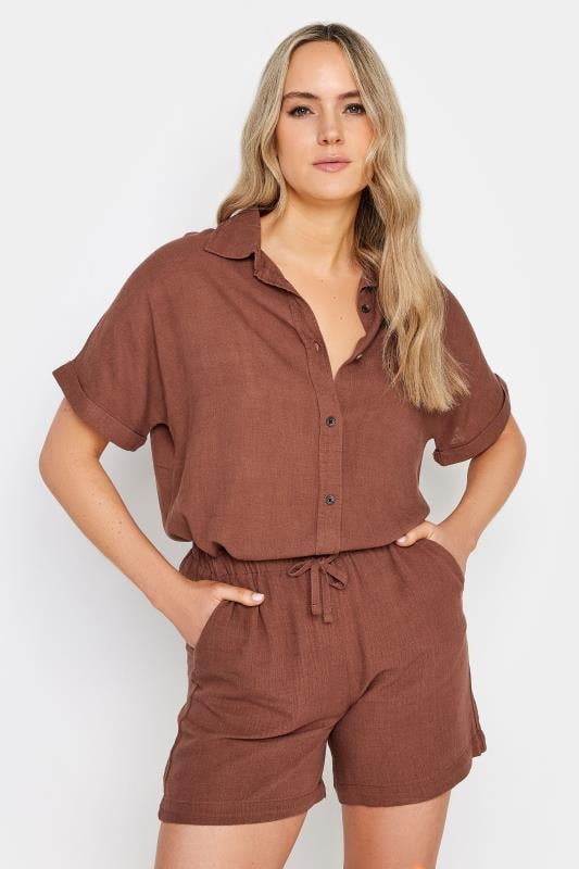 Evans LTS Tall Brown Linen Tie Waist Shorts