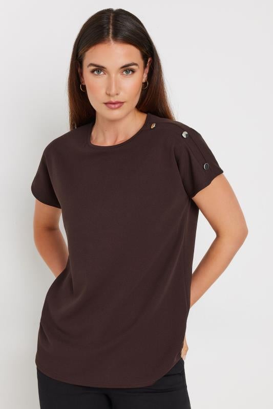 Evans LTS Tall Brown Shoulder Button Detail Top