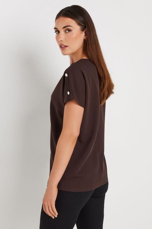 Evans LTS Tall Brown Shoulder Button Detail Top