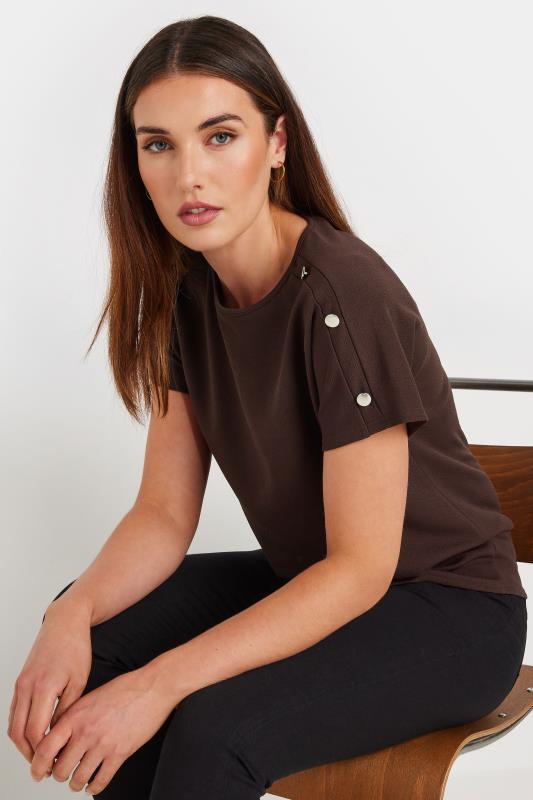 evans LTS Tall Brown Shoulder Button Detail Top