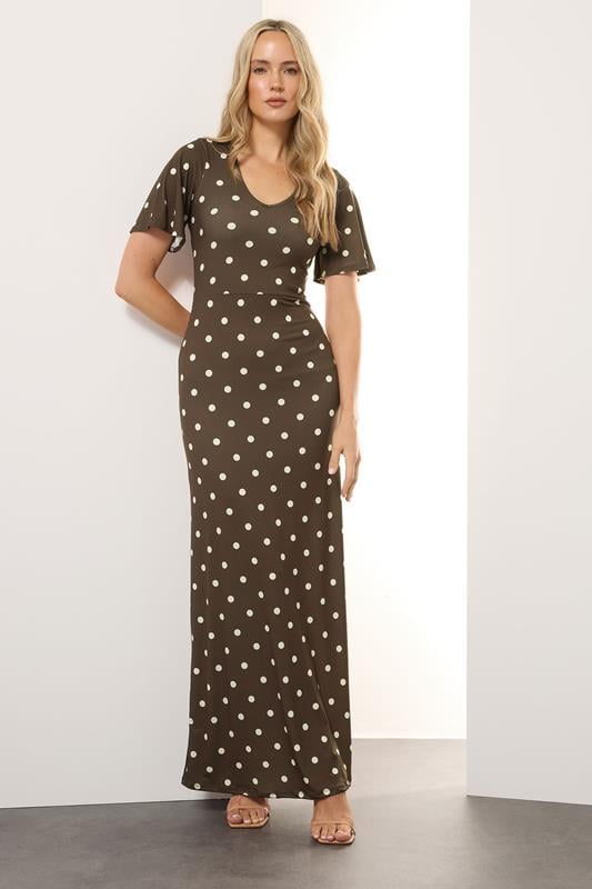 Evans LTS Tall Brown Spot Angel Sleeve Maxi Dress