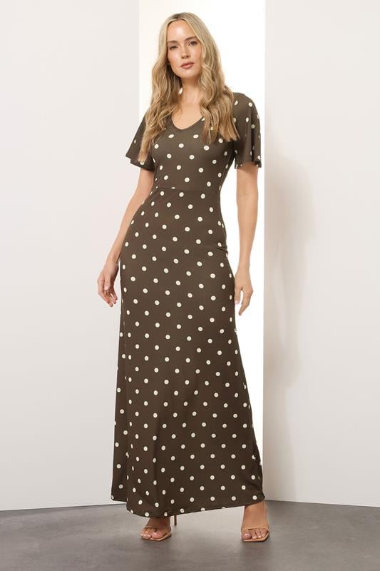 Evans LTS Tall Brown Spot Angel Sleeve Maxi Dress