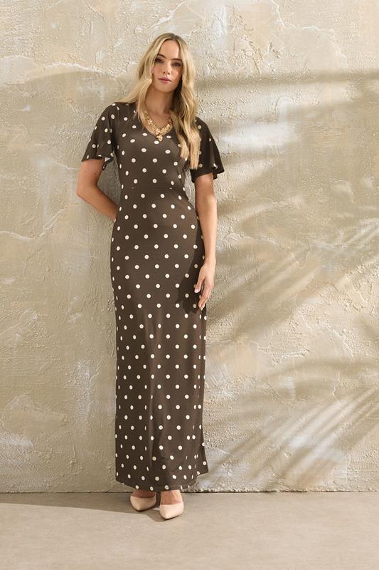 evans LTS Tall Brown Spot Angel Sleeve Maxi Dress