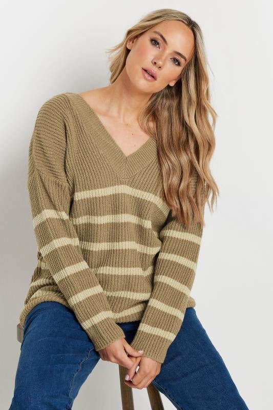 Evans LTS Tall Brown V-Neck Stripe Jumper