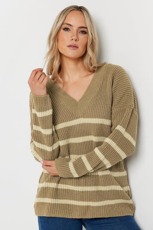 Evans LTS Tall Brown V-Neck Stripe Jumper