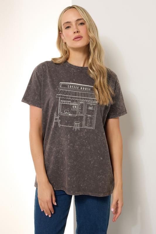 evans LTS Tall Brown Washed Coffee Graphic T-Shirt