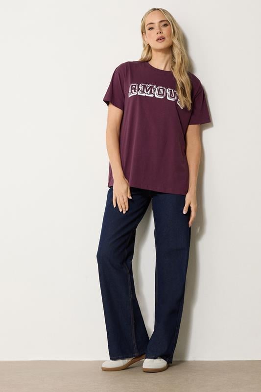 Evans LTS Tall Burgundy Red 'Amour' Slogan T-Shirt