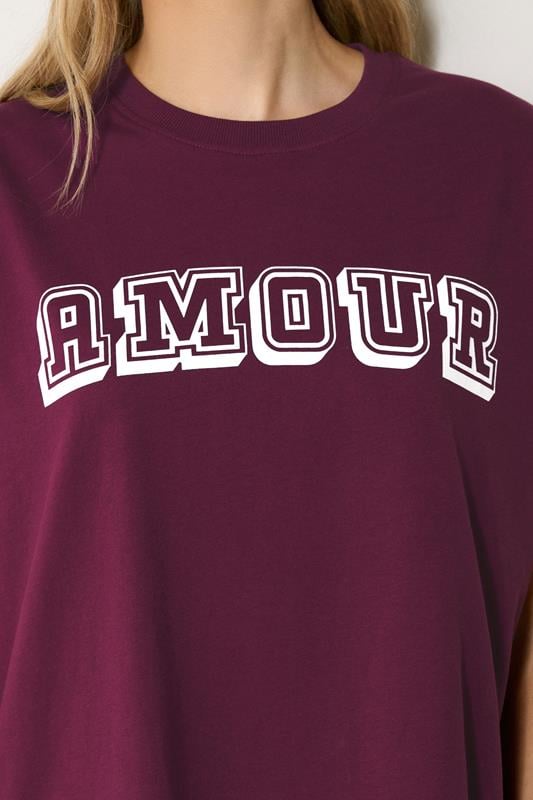Evans LTS Tall Burgundy Red 'Amour' Slogan T-Shirt