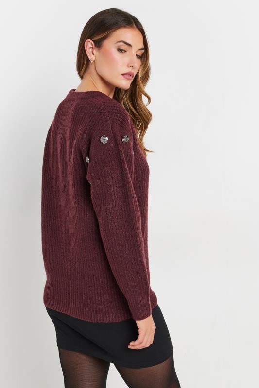 Evans LTS Tall Burgundy Red Knitted Button Jumper