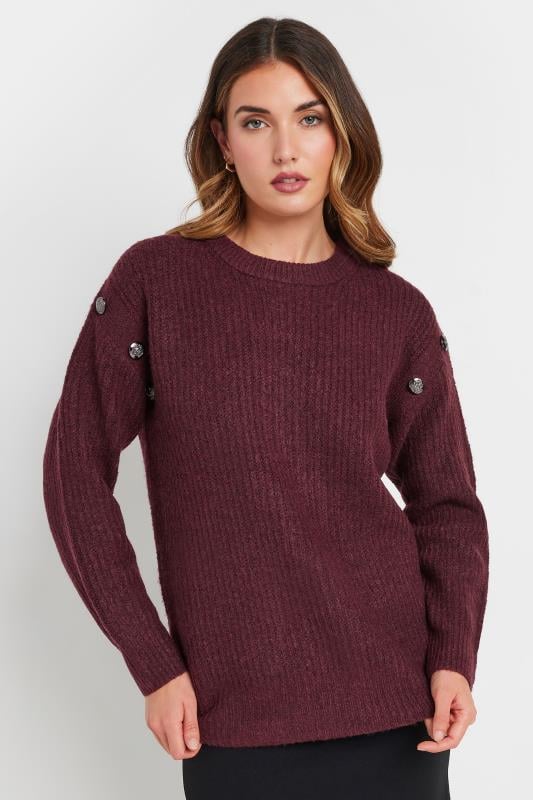 evans LTS Tall Burgundy Red Knitted Button Jumper