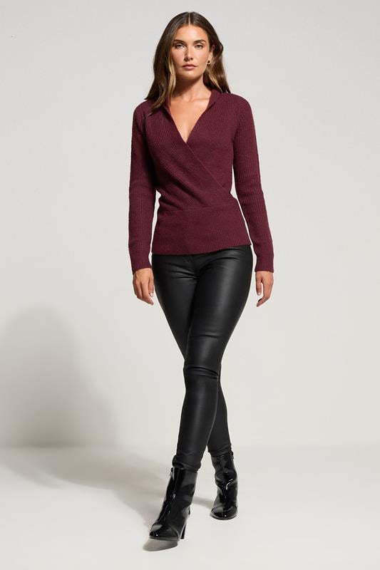 Evans LTS Tall Burgundy Red Knitted Wrap Jumper