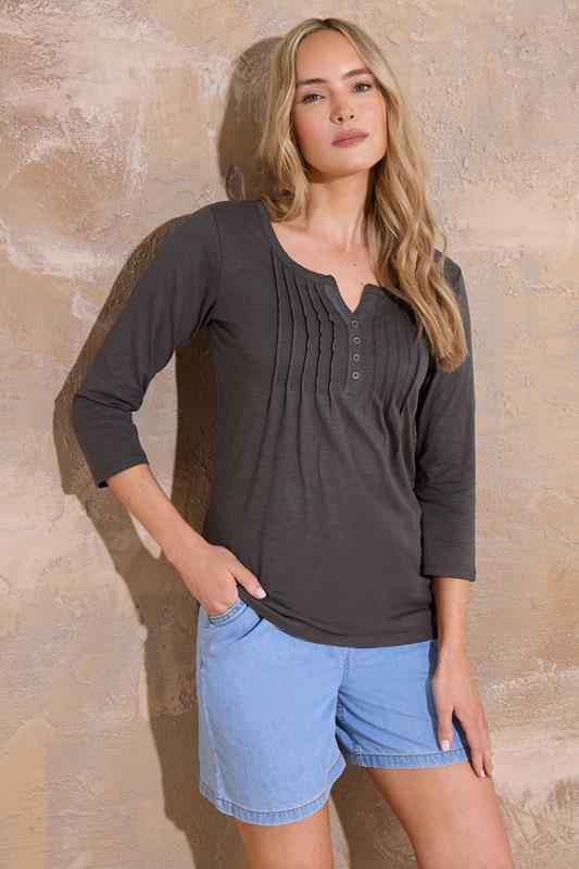 evans LTS Tall Charcoal Grey Cotton Henley Top