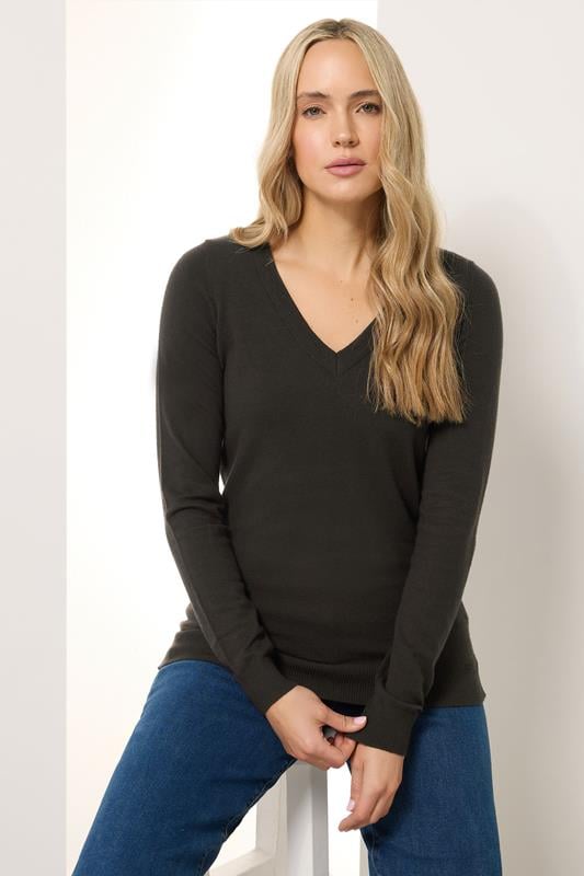 evans LTS Tall Chocolate Brown Knit V-Neck Jumper