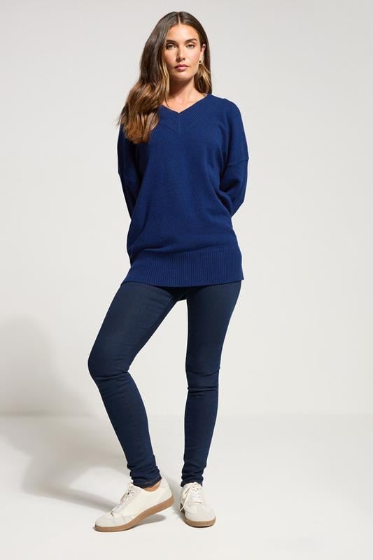 Evans LTS Tall Cobalt Blue Wool V-Neck Jumper