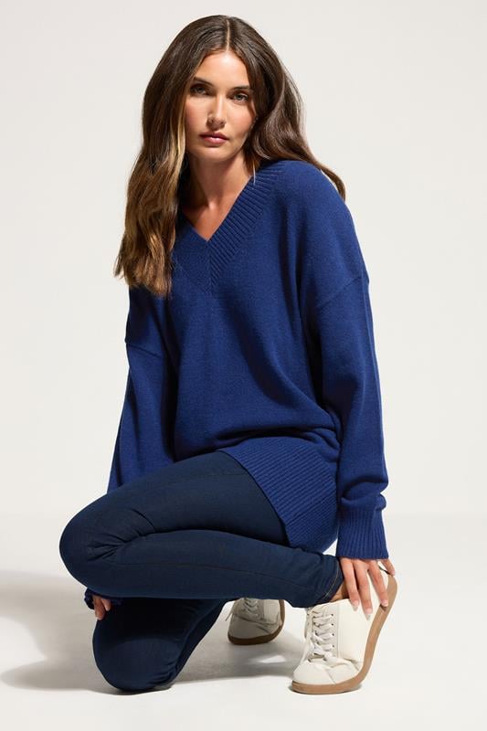 evans LTS Tall Cobalt Blue Wool V-Neck Jumper