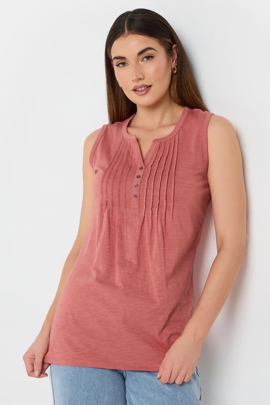 evans LTS Tall Coral Orange Cotton Henley Vest Top