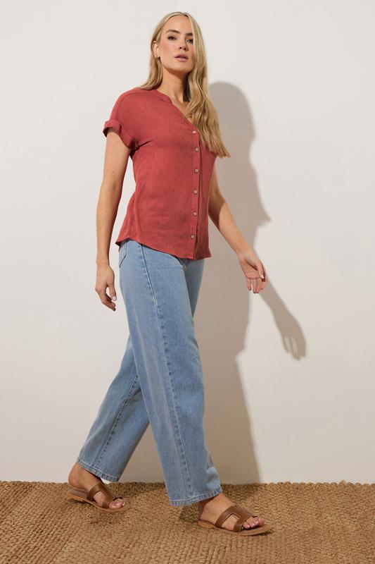 Evans LTS Tall Coral Pink Dobby Spot Blouse