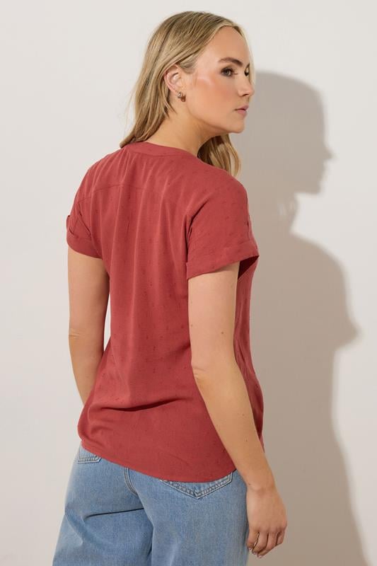 Evans LTS Tall Coral Pink Dobby Spot Blouse