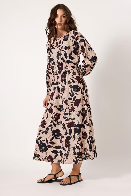 Evans LTS Tall Coral Pink Floral Print Tea Dress