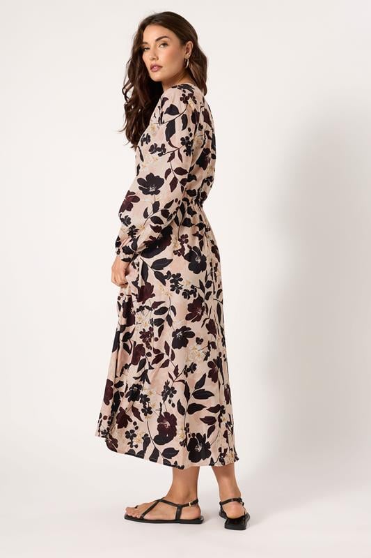 Evans LTS Tall Coral Pink Floral Print Tea Dress