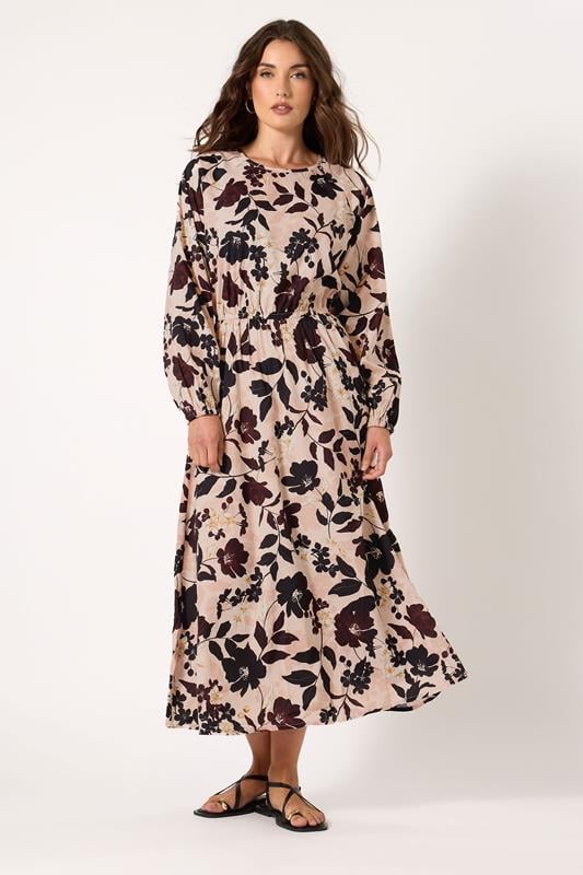 evans LTS Tall Coral Pink Floral Print Tea Dress