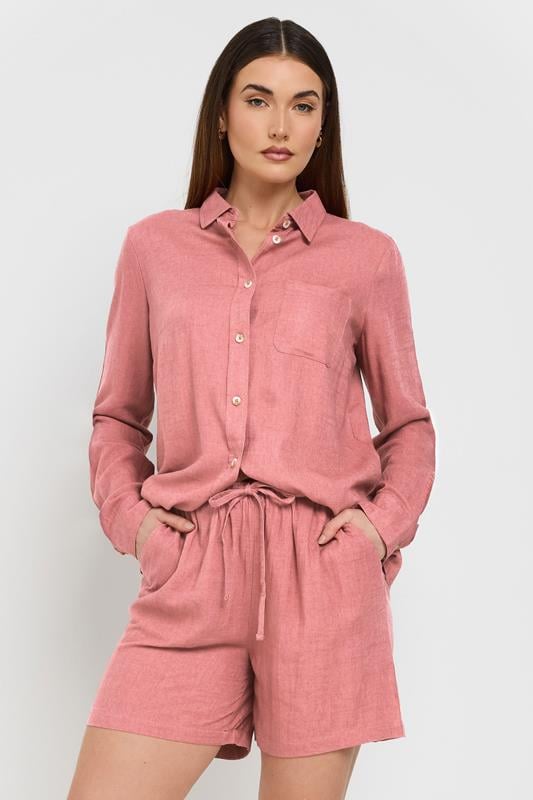 Evans LTS Tall Coral Pink Linen Tie Shorts